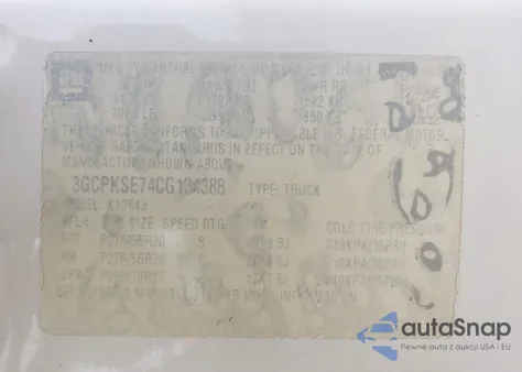 2012 Chevrolet Silverado K1500 Lt z USA, uszkodzony, nr VIN 3GCPKSE74CG134388